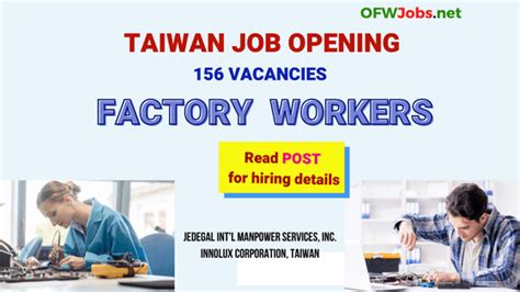 FACTORY WORKER Job Order in Taiwan for .